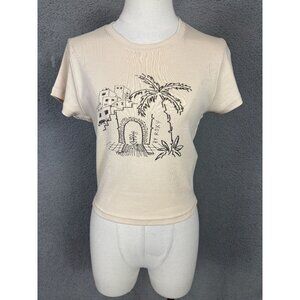 Roxy Women's Beige Graphic Cropped All Day T-Shirt Size Large New With Tag's